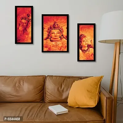 Voorkoms Pack of 3 Set Lord Tridev Gods Brahma Vishnu Mahesh Frame Wall Poster Laminated Art Home Deacute;cor Size 12x18 Multi-thumb2