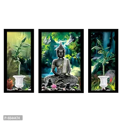 Voorkoms Set of 3 Buddha Religious Modern Art 6 Framed Wall Paintings For Living Room 12 Inch x 18