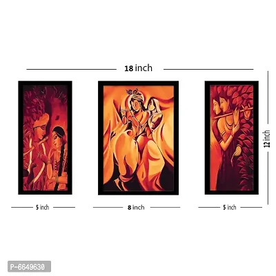 Voorkoms 3 Set of Lord Radha Krishna Wall Frame Home Deacute;cor Wall Poster Multi Laminated 12x18 Size-thumb2