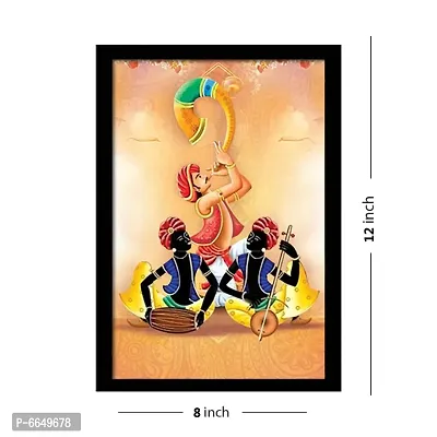 Voorkoms Pack of 3 Set Rajasthani Folk Music Dance Wall Frame Poster Painting Glass 12x8 Multi-thumb2