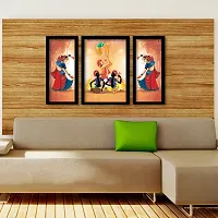 Voorkoms Pack of 3 Set Rajasthani Folk Music Dance Wall Frame Poster Painting Glass 12x8 Multi-thumb2