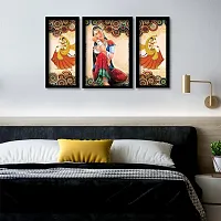 Voorkoms Pack of 3 Set Rajasthani Women Village Folk Dance Wall Frame Poster Painting Glass 12x8 Multi-thumb1