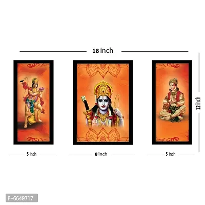 Voorkoms Pack of 3 Set Gods Ram with Hanuman Ji with Frame Wall Poster Painting Glass 12x8 Multi-thumb2