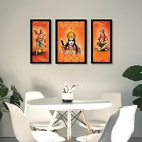 Voorkoms Pack of 3 Set Gods Ram with Hanuman Ji with Frame Wall Poster Painting Glass 12x8 Multi-thumb2