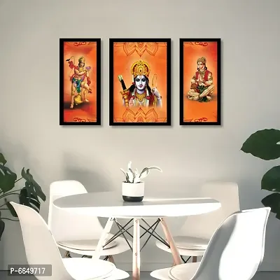 Voorkoms Pack of 3 Set Gods Ram with Hanuman Ji with Frame Wall Poster Painting Glass 12x8 Multi-thumb3