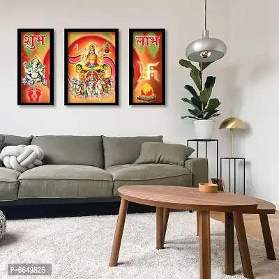 Voorkoms Pack of 3 Set Wall Poster Frame Gods Surya Dev with Shubh Labh Home Deacute;cor Size 12x18 Multi-thumb3