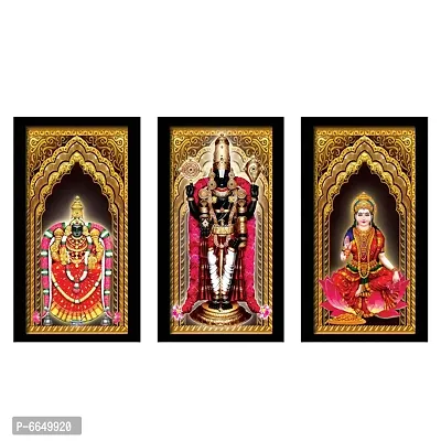 Voorkoms Pack of 3 Set Tirupati Bala Ji with Frame Wall Poster Art Painting Home Deacute;cor size 12x18 Multi