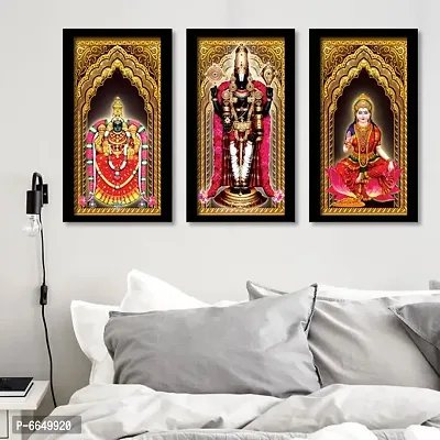 Voorkoms Pack of 3 Set Tirupati Bala Ji with Frame Wall Poster Art Painting Home Deacute;cor size 12x18 Multi-thumb2