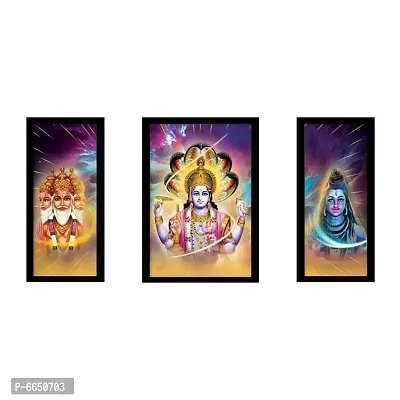 Voorkoms Pack of 3 Set Brahma Vishnu Mahesh Frame Wall Poster Painting Home Deacute;cor Size 12x18 Multi