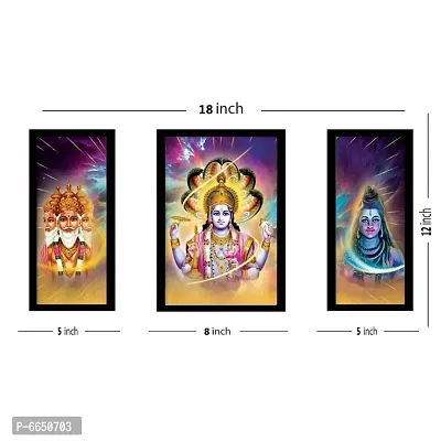 Voorkoms Pack of 3 Set Brahma Vishnu Mahesh Frame Wall Poster Painting Home Deacute;cor Size 12x18 Multi-thumb2