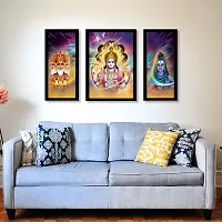 Voorkoms Pack of 3 Set Brahma Vishnu Mahesh Frame Wall Poster Painting Home Deacute;cor Size 12x18 Multi-thumb2