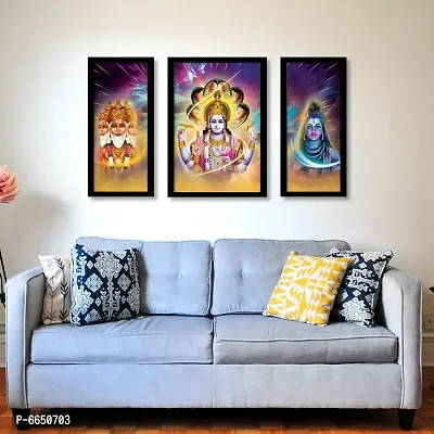 Voorkoms Pack of 3 Set Brahma Vishnu Mahesh Frame Wall Poster Painting Home Deacute;cor Size 12x18 Multi-thumb3