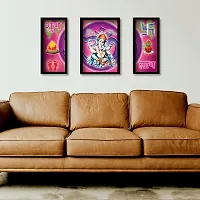 Voorkoms Pack of 3 Set Lord Ganesh Ji Shubh and Labh Frame Wall Poster Painting Home Deacute;cor Size 12x18 Multi-thumb2