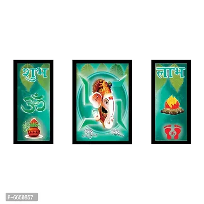 Voorkoms 3 Set of Shubh Labh Ganesha Ji Gods Frame Laminated Wall Poster Size 12x18 Home Deacute;cor