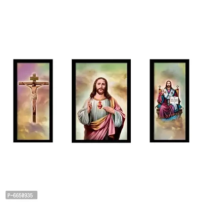 Voorkoms Pack of 3 Set Lord Jesus Christ Photo Frame Wall Poster Laminated Art Home Deacute;cor Size 12x18 Multi