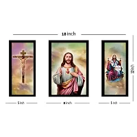 Voorkoms Pack of 3 Set Lord Jesus Christ Photo Frame Wall Poster Laminated Art Home Deacute;cor Size 12x18 Multi-thumb1