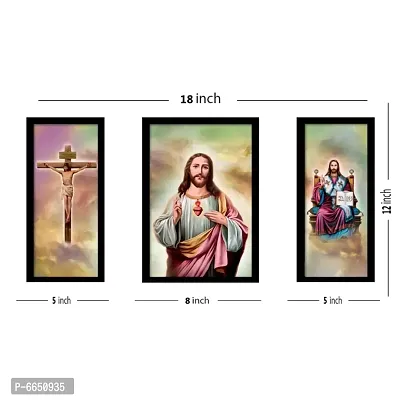 Voorkoms Pack of 3 Set Lord Jesus Christ Photo Frame Wall Poster Laminated Art Home Deacute;cor Size 12x18 Multi-thumb2