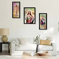 Voorkoms Pack of 3 Set Lord Jesus Christ Photo Frame Wall Poster Laminated Art Home Deacute;cor Size 12x18 Multi-thumb2