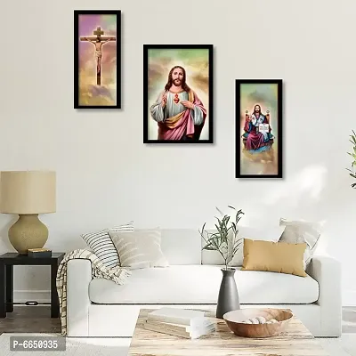 Voorkoms Pack of 3 Set Lord Jesus Christ Photo Frame Wall Poster Laminated Art Home Deacute;cor Size 12x18 Multi-thumb3