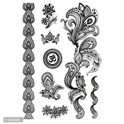 Voorkoms Black and White henna Mehndi Design Fake Lace tattoo stickers Metallic temporary flash tattoos instant  use Temporary tattoo sticker for girls womens-thumb2