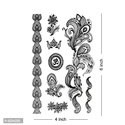 Voorkoms Black and White henna Mehndi Design Fake Lace tattoo stickers Metallic temporary flash tattoos instant  use Temporary tattoo sticker for girls womens-thumb3