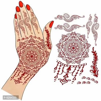 Voorkoms Flower henna Mehndi Design Fake Lace tattoo stickers Metallic temporary flash tattoos instant  use Temporary tattoo sticker for girls womens-thumb0