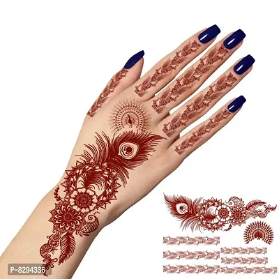 Voorkoms Mandela henna Peacock Mehndi Design Fake Lace tattoo stickers Metallic temporary flash tattoos instant  use Temporary tattoo sticker for girls womens-thumb0