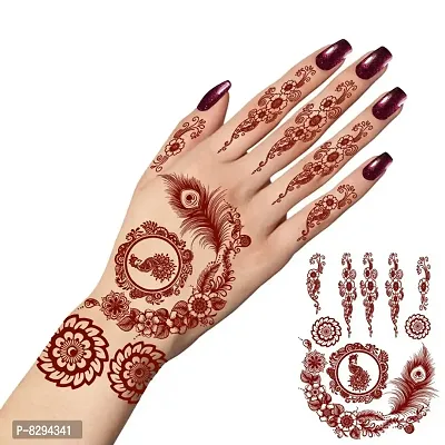 Voorkoms Flower Mandela henna Peacock Mehndi Design Fake Lace tattoo stickers Metallic temporary flash tattoos instant  use Temporary tattoo sticker for girls womens-thumb0