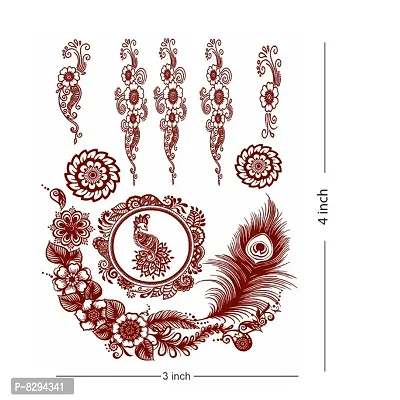 Voorkoms Flower Mandela henna Peacock Mehndi Design Fake Lace tattoo stickers Metallic temporary flash tattoos instant  use Temporary tattoo sticker for girls womens-thumb2