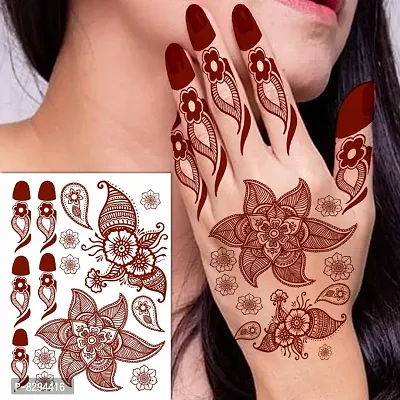 Voorkoms Leaf henna Mehndi Design Fake Lace tattoo stickers Metallic temporary flash tattoos instant  use Temporary tattoo sticker for girls womens-thumb0