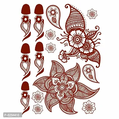 Voorkoms Leaf henna Mehndi Design Fake Lace tattoo stickers Metallic temporary flash tattoos instant  use Temporary tattoo sticker for girls womens-thumb3