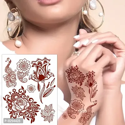 Voorkoms Rose henna Mehndi Design Fake Lace tattoo stickers Metallic temporary flash tattoos instant  use Temporary tattoo sticker for girls womens-thumb0