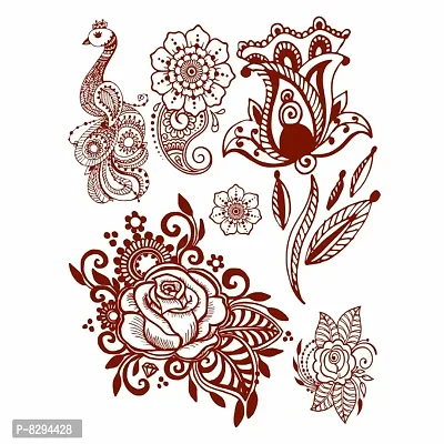 Voorkoms Rose henna Mehndi Design Fake Lace tattoo stickers Metallic temporary flash tattoos instant  use Temporary tattoo sticker for girls womens-thumb2