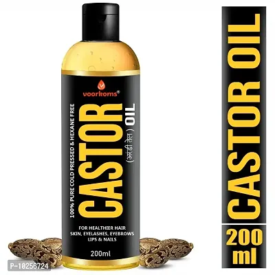 Voorkoms Castor Oil for Skin Care, Hair Growth (Arandi Oil) | Premium Cold Pressed | Moisturising Dry Skin, Nails, Eyelash | Pure  Virgin Grade &ndash; 200ml