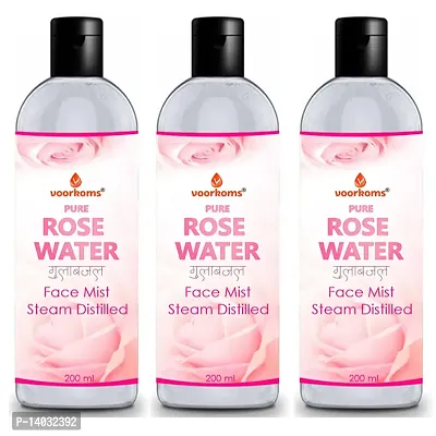 Voorkoms Pure  Natural Rose Water/Skin Toner Pure Gulab Jal | Toner, Face-Mist, Astringent, Body-Spray|Oil-Control, Acne-Control, Hydration|Ayurvedic,Steam-Distilled, 600ml  Pack of 3-thumb0