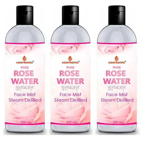 Voorkoms Pure  Natural Rose Water/Skin Toner Pure Gulab Jal | Toner, Face-Mist, Astringent, Body-Spray|Oil-Control, Acne-Control, Hydration|Ayurvedic,Steam-Distilled, 600ml  Pack of 3