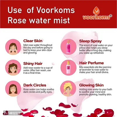 Voorkoms Pure  Natural Rose Water/Skin Toner Pure Gulab Jal | Toner, Face-Mist, Astringent, Body-Spray|Oil-Control, Acne-Control, Hydration|Ayurvedic,Steam-Distilled, 600ml  Pack of 3-thumb3