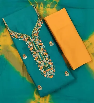 Women's Beautiful Glace Cotton Dress Material with Dupatta