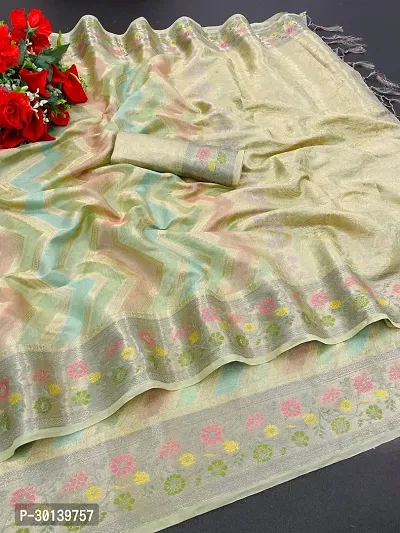 Beautiful Organza Printed Saree With Blouse Piece-thumb0