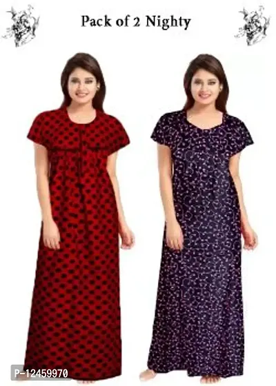 Fancy Cotton Printed Nighties for Women Pack of 2-thumb0