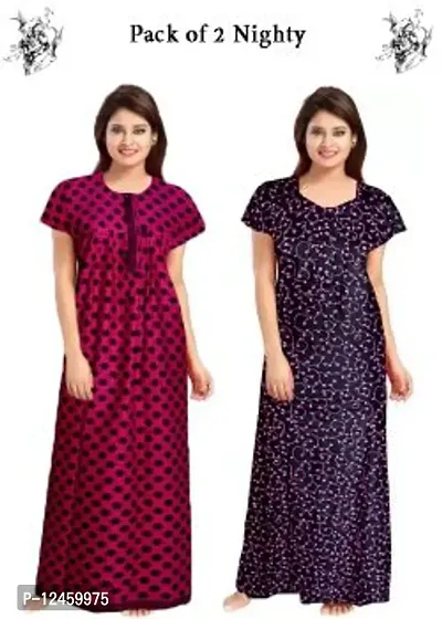 Fancy Cotton Printed Nighties for Women Pack of 2