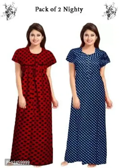 Fancy Cotton Printed Nighties for Women Pack of 2-thumb0