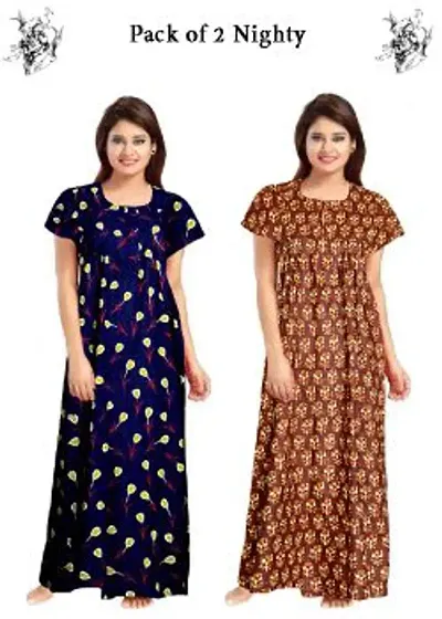 Fancy Cotton Printed Nighties for Women Pack of 2