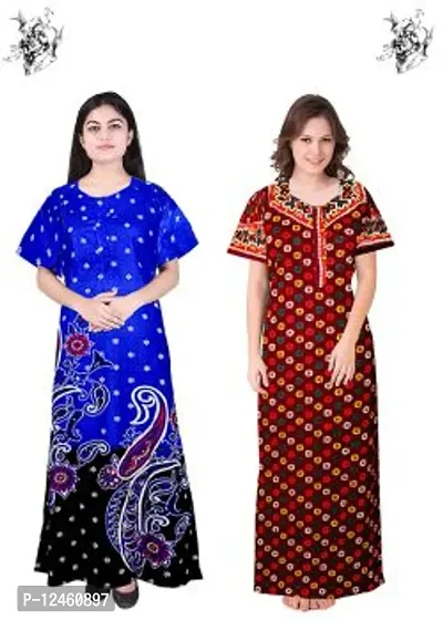 Fancy Cotton Printed Nighties for Women Pack of 2-thumb0