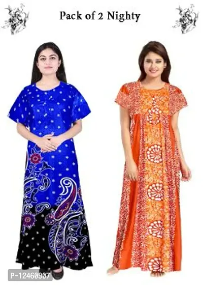 Fancy Cotton Printed Nighties for Women Pack of 2-thumb0