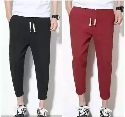 Elegant Polycotton Solid Regular Track Pants For Men-Pack Of 2