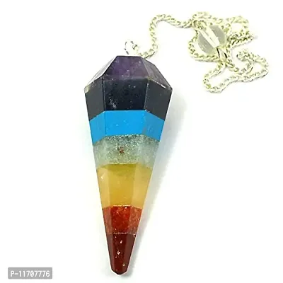 Krish Vastu 7 Chakra Reiki Healing Dowsing Gemstone Pendulum Hexagon Point Pendant with Rock Crystal Ball | V Shaped Crystal Pendulum for Reiki Healing