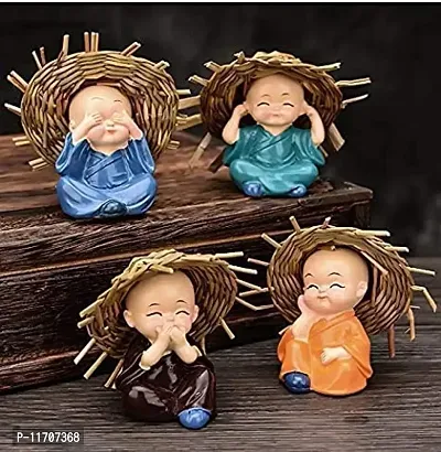 Ranga Billa Polyresin Baby Hat Monk Buddha Idols Standard Multicolour, 4 Pieces