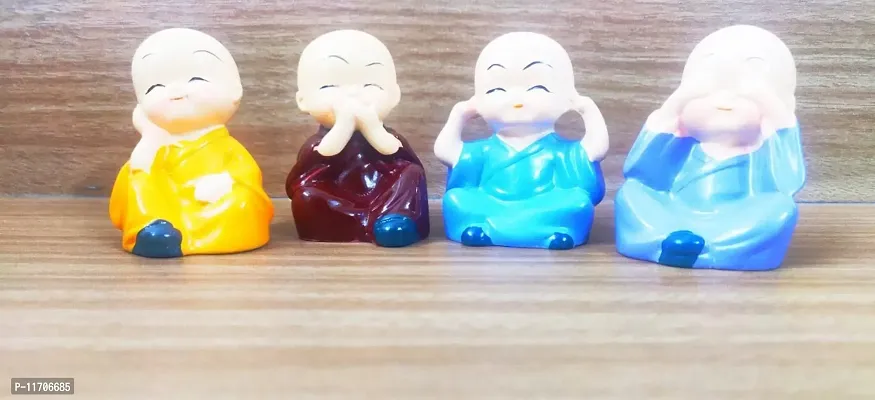 SHIVAE Essentiel Baby Monk Laughing Buddha Statue Decorative Showpiece - 5 cm (Polyresin, Multicolor)-thumb4