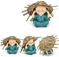 Shoppingdreams Set of 4 Handcrafted Miniature Decorative Buddha Monk Figurines Showpiece for Car Dashboard Hat Monk-thumb4